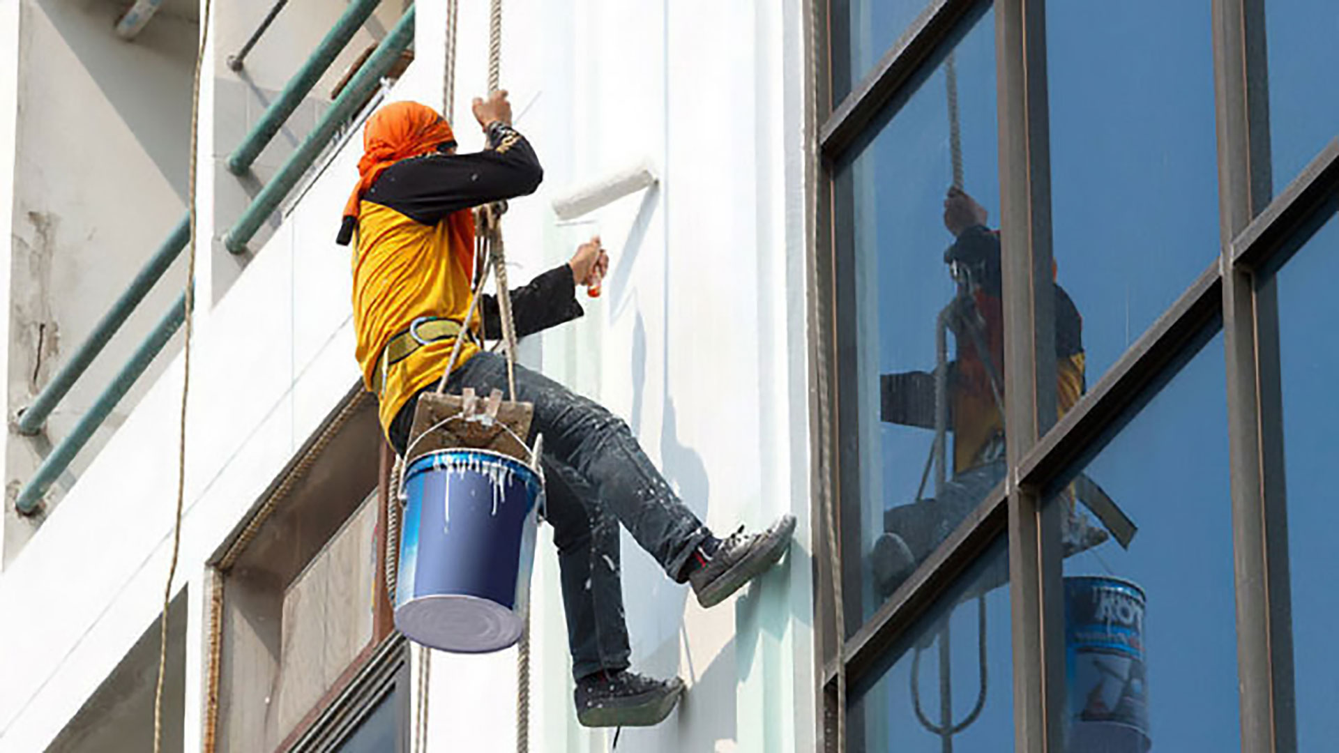 Close up of painting work on exterior surface